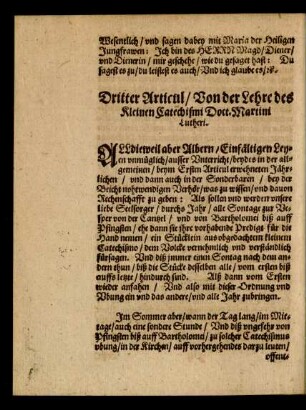 Dritter Articul/ Von der Lehre des Kleinen Catechismi Doct. Martini Lutheri.