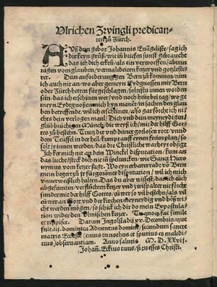 Ulrichen Zwingli predicanten zu Zürch