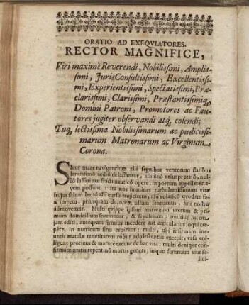 Oratio Ad Exequiatores. Rector Magnifice, [...]