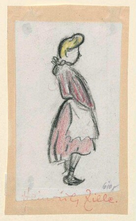 Mädchen mit rotem Kleid und Schürze