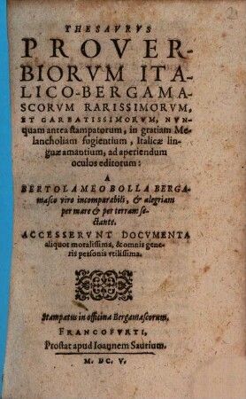 Thesaurus Proverbiorum Italico-Bergamascorum