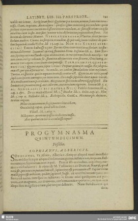Progymnasma Quintumdecimum. Foßilia