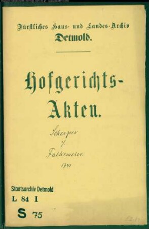 Scherper, Joh. Christoph in Lemgo gegen Joh. Hermann Falkemeier - Brautschatz