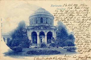 Postkartenalbum mit Motiven von Karlsruhe. "Karlsruhe, Vierordtbad". Eingangsbereich des Vierordtbades