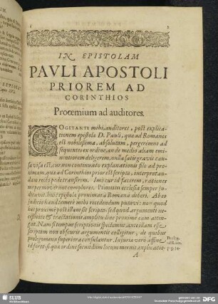 In Epistolam Pauli Apostoli Priorem Ad Corinthios Prooemium ad auditores