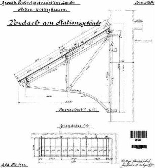 Wittighausen: Empfangsgebäude Verwaltungsgebäude Vordach (Grundriß,Querschnitt)