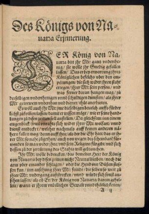 Des Königs von Navarra Erinnerung.