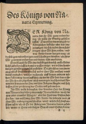 Des Königs von Navarra Erinnerung.