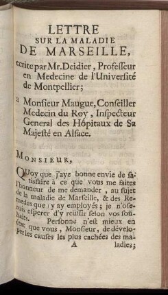 Lettre Sur La Maladie De Marseille, ...