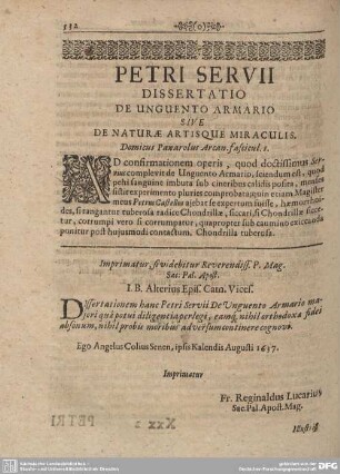 DISSERTATIO DE UNGUENTO ARMARIO SIVE DE NATURAE ARTISQUE MIRACULIS.