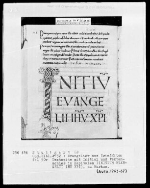 Evangeliar aus Zwiefalten — Initiale I(NITIUM EVANGELII IHU XPI) zu Markus, Folio 50verso