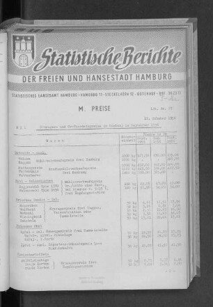 Erzeuger- und Großhandelspreise in Hamburg im September 1956 : Lfd. Nr. 27