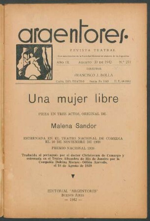 1942021100: Una mujer libre : [pieza en tres actos]