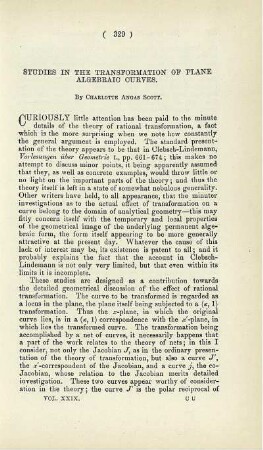 Studies in the transformation of plane algebraic curves.