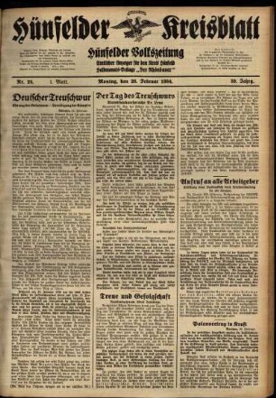 Erste Ausgabe vom Montag, den 26. Februar 1934.