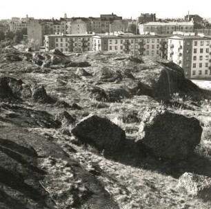 Wyborg. Blick über granitische Rundhöcker auf ein Neubau-Wohnviertel