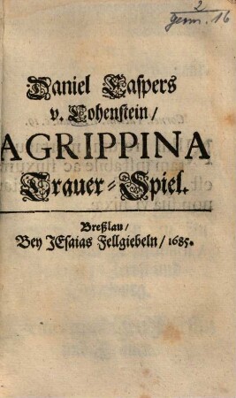 Daniel Caspers von Lohenstein Jbrahim Sultan : Schauspiel