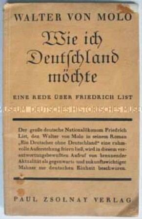 Broschüre mit dem Wortlaut eines Vortrages über den Ökonomen Friedrich List
