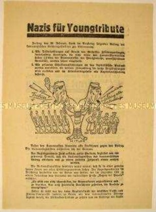 Antinazistischer programmatischer Wahlaufruf der Kommunistischen Partei Deutschlands zur Unterstützung Ernst Thälmanns - mit Karikatur eines doppelköpfigen Hitler zu den Tributzahlungen