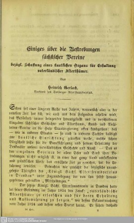 Einiges über Bestrebungen sächsischer Vereine bezügl. Schaffung eines staatlichen Organs für Erhaltung vaterländischer Alterthümer