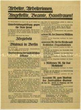 Flugblatt der KPD gegen die SPD und Aufruf zur Leipziger Stadtverordnetenwahl 1929