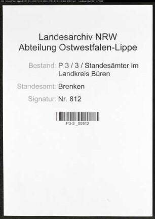 Sterberegister Standesamt Brenken