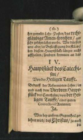 IV. Hauptstück des Catechismi/ Von der Heiligen Tauffe.