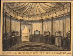 Ausstellungsraum der Polyphon-Werke auf der Baltischen Ausstellung, Malmö: Perspektivische Innenansicht