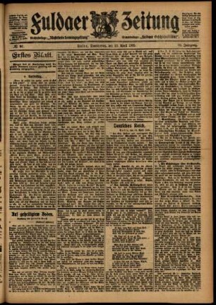 Erste Ausgabe vom Donnerstag, den 20. April 1905.