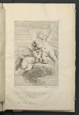 Zwei Putti auf Wolke mit Fackeln