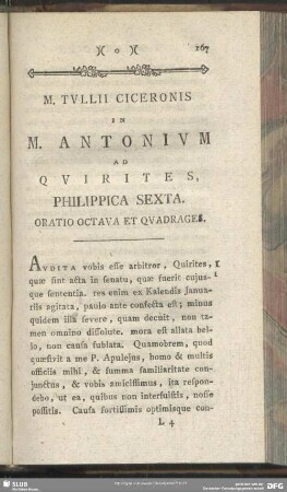 In M. Antonium Ad Quirites, Philippica Sexta