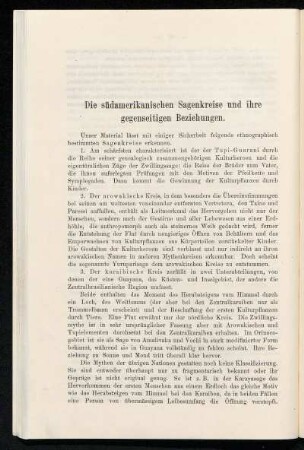 Die südamerikanischen Sagenkreise und ihre gegenseitigen Beziehungen.