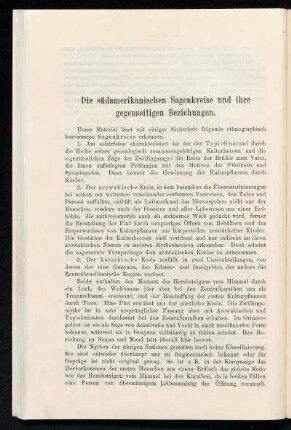 Die südamerikanischen Sagenkreise und ihre gegenseitigen Beziehungen.