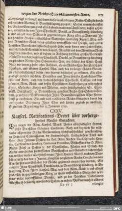 CXXV. Kayserl. Ratifications-Decret über vorhergehendes Reichs-Gutachten