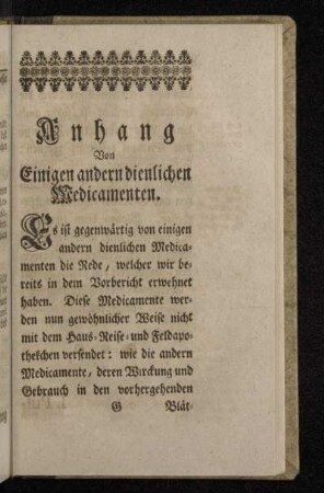Anhang Von Einigen andern dienlichen Medicamenten.