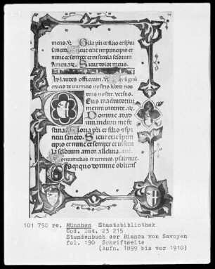 Stundenbuch der Bianca von Savoyen — Initiale D (eus) mit Rahmen, Folio 190 recto
