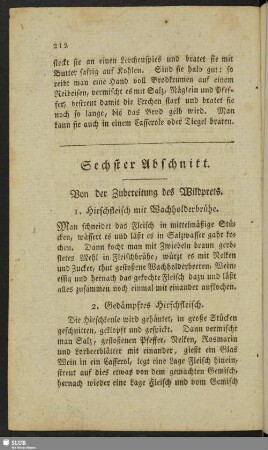 Sechster Abschnitt. Von der Zubereitung des Wildprets