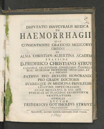 Dispvtatio Inavgvralis Medica De Haemorrhagii