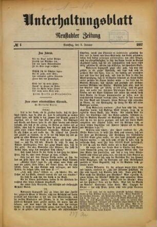 Neustadter Zeitung. Unterhaltungsblatt der Neustadter Zeitung : ältestes Amtsblatt im Amtsbezirk Neustadt a.d. Hdt.. 1897