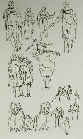 Gruppen, Einzelfiguren und Plastik, darunter Sphinxe und ein Cupido auf Vase