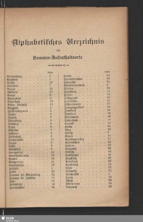 Alphabetisches Verzeichnis der Sommer-Aufenthaltsorte