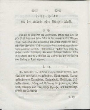 Lehr-Plan für die unterste oder Bürger-Classe.