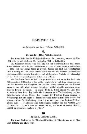 Generation XIX. Nachkommen des Gr. Wilhelm-Schlobitten