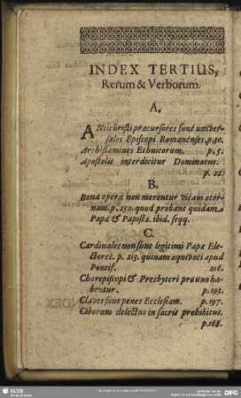 Index Tertius, Rerum & Verborum