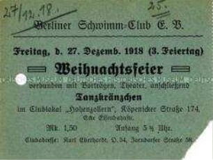 Eintrittskarte für eine Weihnachtsfeier des Berliner Schwimm-Clubs
