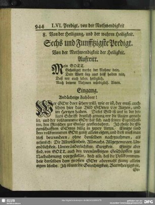 Sechs und Funfftzigste Predigt. Von der Nothwendigkeit der Heiligkeit