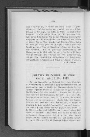 Zwei Briefe von Vandamme und Davout vom 21. und 22. Mai 1813.
