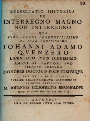 Exercitatio historica de interregno magno non interregno