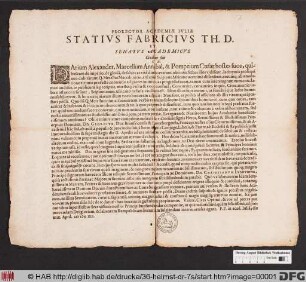 Prorector Academiae Iuliae Statius Fabricius Th. D. Et Senatus Academicus Civibus suis S.D.