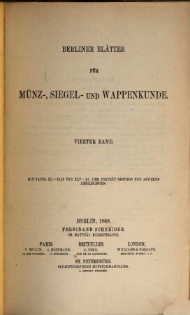 Berliner Blätter für Münz-, Siegel- und Wappenkunde. 4. 1868